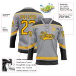 Custom Name and Number Hockey Jersey - Personalized Gray Gold-Black Lace Neck Team Apparel Personalized Gray Gold-Black Hockey
