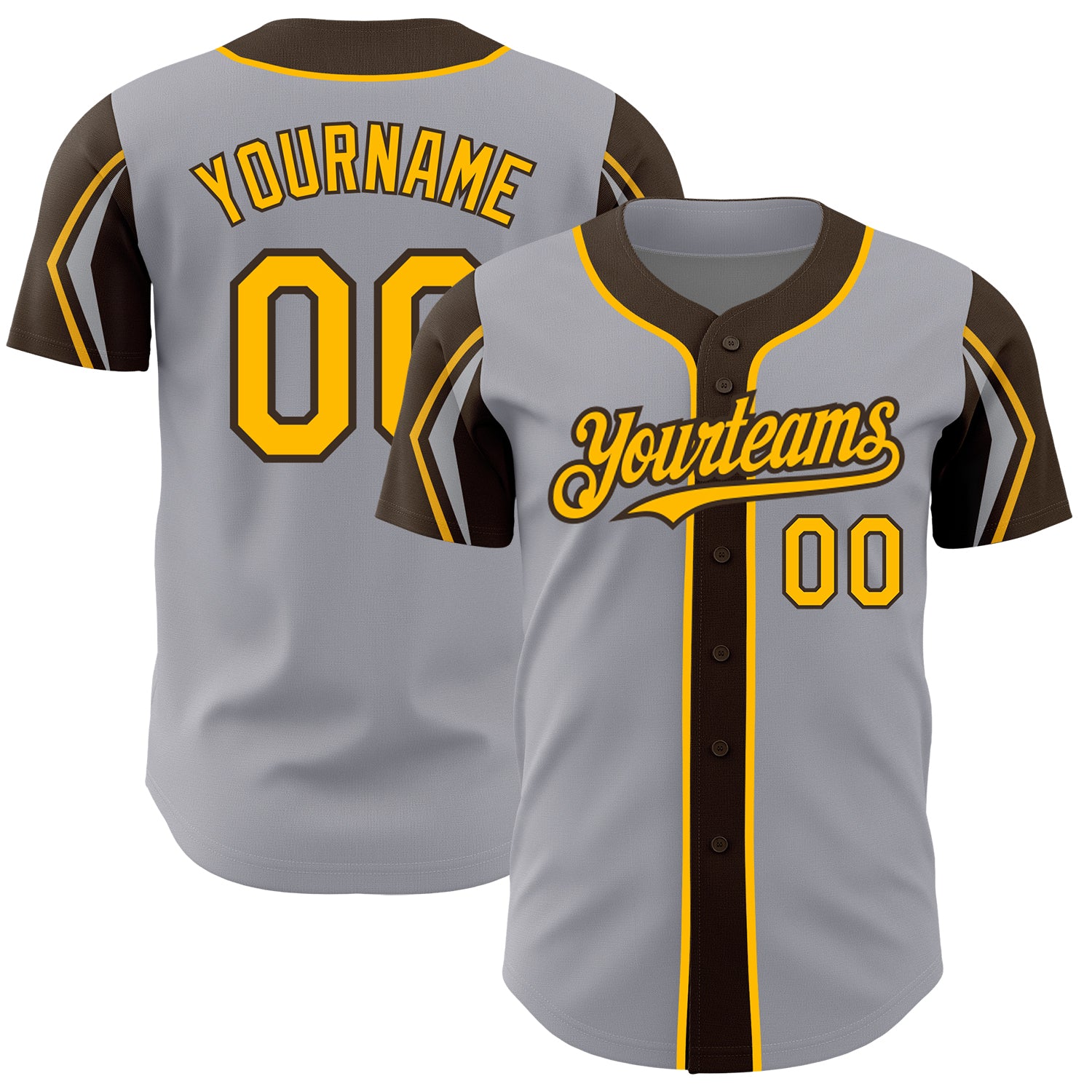 Custom Name and Number Baseball Jersey - Personalized Gray Gold-Brown 3 Color Design - Authentic Team Apparel Personalized