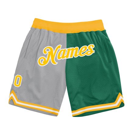 Custom Name Number Personalized Basketball Shorts Gray Gold Kelly Green Authentic Throwback Split Fashion Personalized Gray