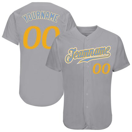 Custom Authentic Baseball Jersey with Personalized Name and Number - Gray Gold Light Blue Team Apparel Personalized Gray