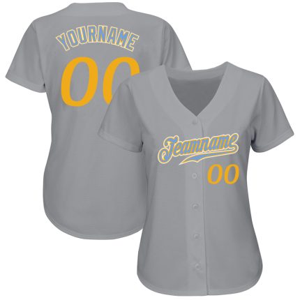 Custom Authentic Baseball Jersey with Personalized Name and Number - Gray Gold Light Blue Team Apparel Personalized Gray