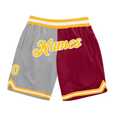 Custom Basketball Shorts with Name and Number - Personalized Gray Gold-Maroon Authentic Throwback Fashion Personalized Gray