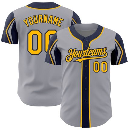 Custom Baseball Jersey with Personalized Name and Number, Gray Gold-Navy, Authentic Design, Choose Your Colors, Team Apparel