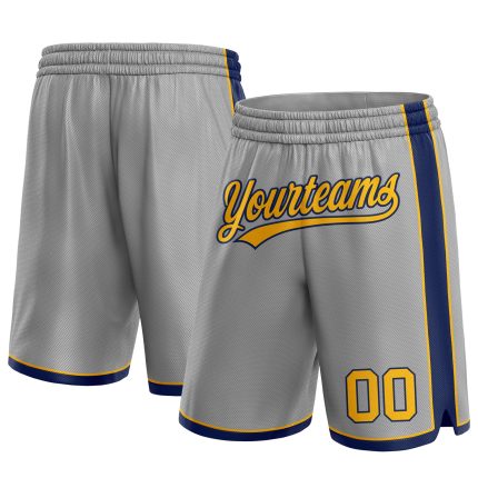 Custom Basketball Shorts with Personalized Name and Number in Gray Gold-Navy - Authentic Team Gear Personalized Gray Gold-Navy