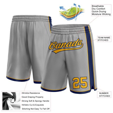 Custom Basketball Shorts with Personalized Name and Number in Gray Gold-Navy - Authentic Team Gear Personalized Gray Gold-Navy