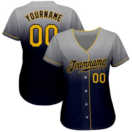 Personalized Custom Name and Number Gray Gold-Navy Fade Fashion Baseball Jersey Personalized Gray Gold-Navy Authentic Fade