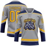 Custom Name Number Gray Gold-Navy Hockey Jersey Personalized Lace Neck Team Personalized Gray Gold-Navy Hockey Lace Neck