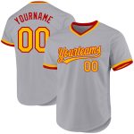 Custom Personalized Gray Gold-Red Throwback Baseball Jersey with Name and Number Personalized Gray Gold-Red Authentic Throwback