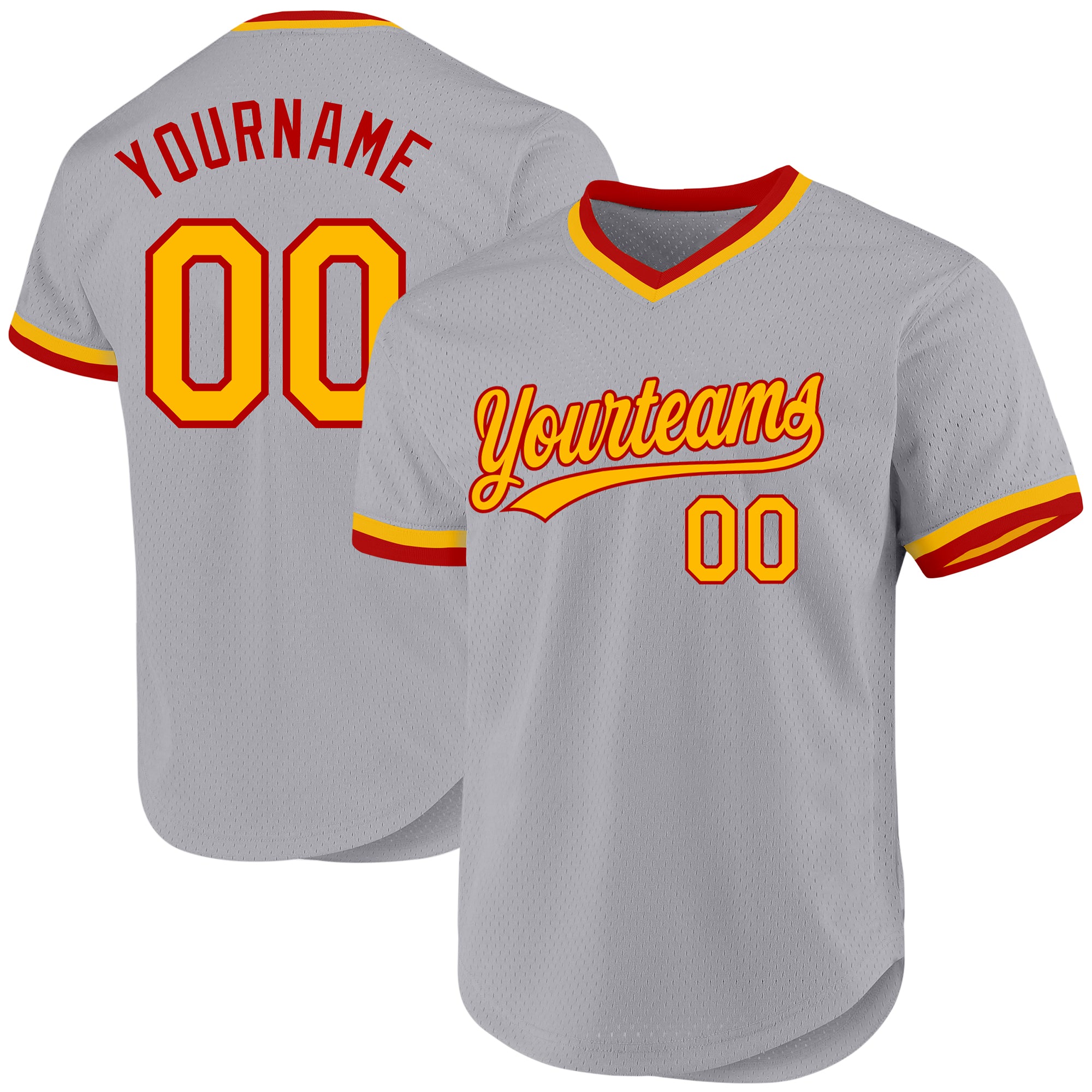 Custom Personalized Gray Gold-Red Throwback Baseball Jersey with Name and Number Personalized Gray Gold-Red Authentic Throwback