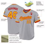 Custom Personalized Gray Gold-Red Throwback Baseball Jersey with Name and Number Personalized Gray Gold-Red Authentic Throwback