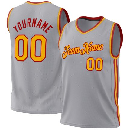 Custom Gray Red Gold Throwback Basketball Jersey - Personalized Sports Apparel Personalized Gray Gold-Red Authentic Throwback