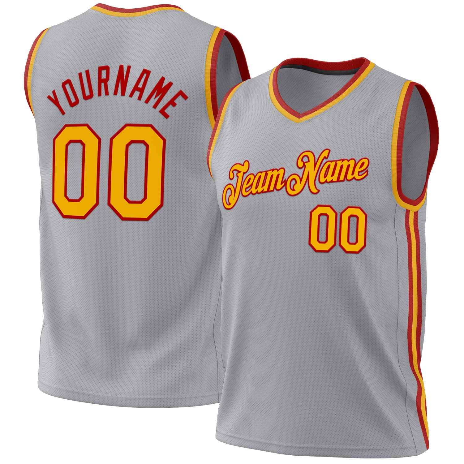 Custom Gray Red Gold Throwback Basketball Jersey - Personalized Sports Apparel Personalized Gray Gold-Red Authentic Throwback