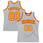 Custom Personalized Gray and Gold-Red Basketball Jersey with Name and Number - Authentic Throwback Team Apparel Personalized