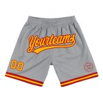 Custom Name Number Basketball Shorts Gray Gold Red Authentic Throwback Personalized Gray Gold-Red Authentic Throwback Basketball