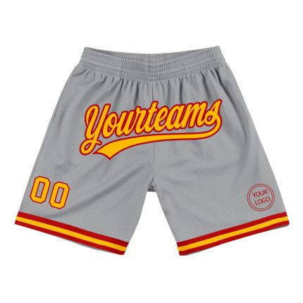 Custom Name Number Basketball Shorts Gray Gold Red Authentic Throwback Personalized Gray Gold-Red Authentic Throwback Basketball