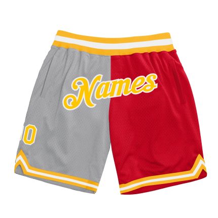 Custom Name Number Basketball Shorts Personalized Gray Gold Red Split Fashion Authentic Personalized Gray Gold-Red Authentic