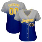 Custom Name and Number Gray Gold-Royal Authentic Fade Fashion Baseball Jersey - Personalized Team Apparel Personalized Gray