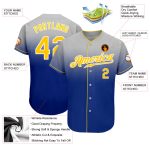 Custom Name and Number Gray Gold-Royal Authentic Fade Fashion Baseball Jersey - Personalized Team Apparel Personalized Gray