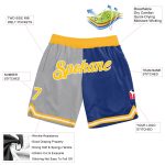 Custom Name Number Basketball Shorts Gray Gold-Royal Authentic Fashion Throwback Team Personalized Gray Gold-Royal Authentic