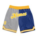 Custom Name Number Basketball Shorts Gray Gold-Royal Authentic Fashion Throwback Team Personalized Gray Gold-Royal Authentic