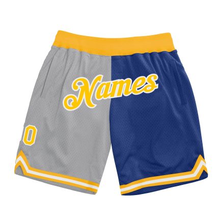 Custom Name Number Basketball Shorts Gray Gold-Royal Authentic Fashion Throwback Team Personalized Gray Gold-Royal Authentic