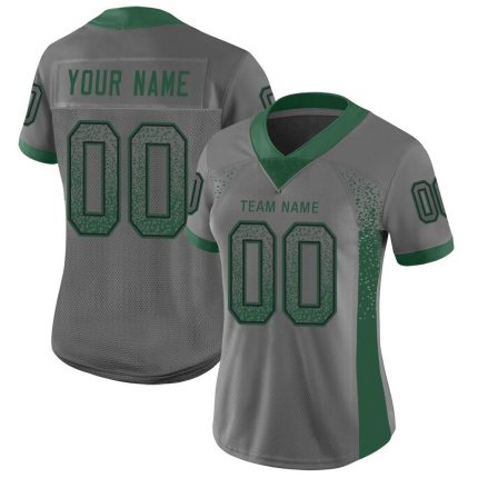 Custom Name & Number Green-Black Mesh Drift Fashion Football Jersey - Personalized Gray Team Jersey Personalized Gray Gotham