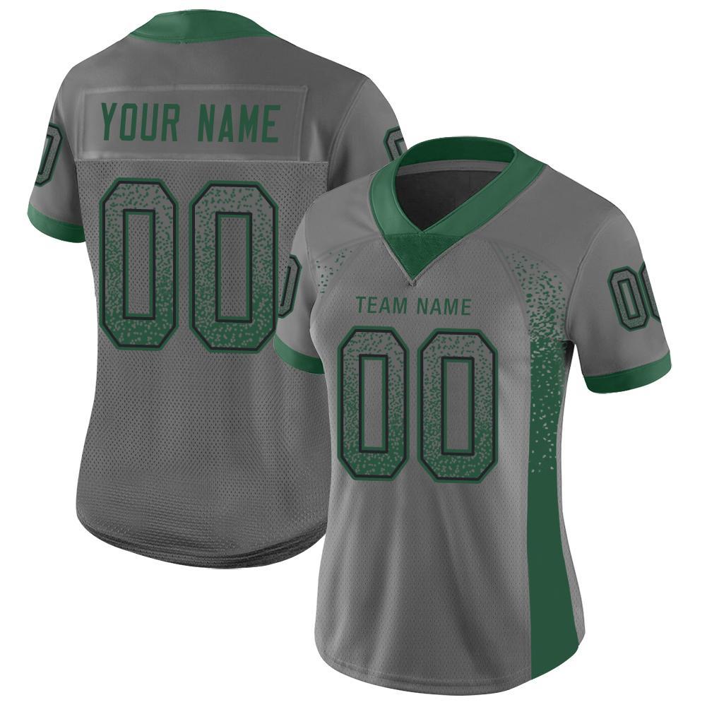 Custom Name & Number Green-Black Mesh Drift Fashion Football Jersey - Personalized Gray Team Jersey Personalized Gray Gotham