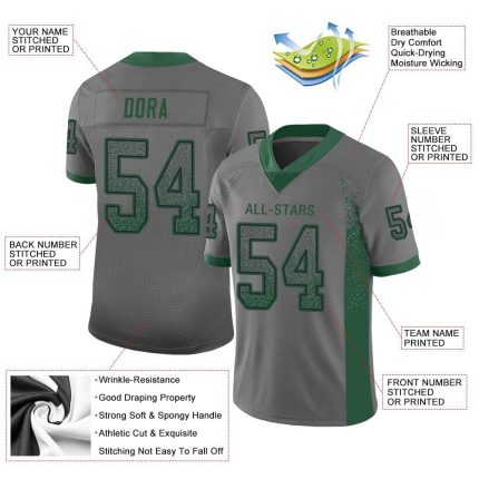 Custom Name & Number Green-Black Mesh Drift Fashion Football Jersey - Personalized Gray Team Jersey Personalized Gray Gotham