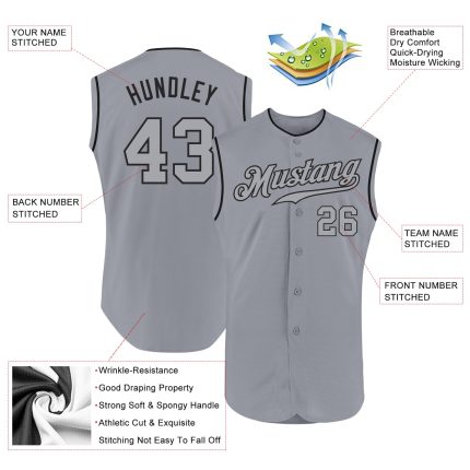 Custom Name and Number Personalized Baseball Jersey Gray Black Sleeveless Authentic Team Sports Apparel Personalized Gray