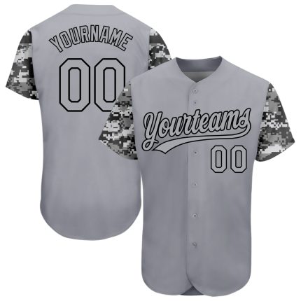 Personalized Baseball Jersey with Custom Name & Number - Gray Black Camo 3D Pattern Design Personalized Gray Gray Black-Camo
