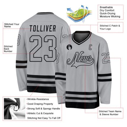 Custom Gray-Black Hockey Jersey with Personalized Name and Number - Team Apparel Personalized Gray Gray-Black Hockey Jersey