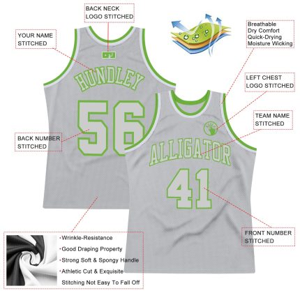 Custom Personalized Basketball Jersey - Gray Neon Green Throwback Team Jersey with Name & Number Personalized Gray Gray-Neon