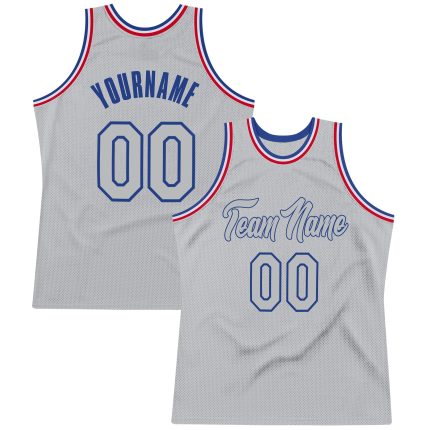 Custom Name and Number Authentic Gray Royal Throwback Basketball Jersey - Personalized Team Jersey Personalized Gray Gray-Royal