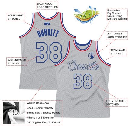 Custom Name and Number Authentic Gray Royal Throwback Basketball Jersey - Personalized Team Jersey Personalized Gray Gray-Royal