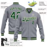 Custom Team Name Number Personalized Gray Green Cream Bomber Varsity Full-Snap Letterman Jacket Personalized Gray Green-Cream