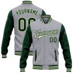 Custom Name Number Varsity Letterman Jacket Gray Green Cream Two Tone Full-Snap Bomber Personalized Gray Green-Cream Bomber