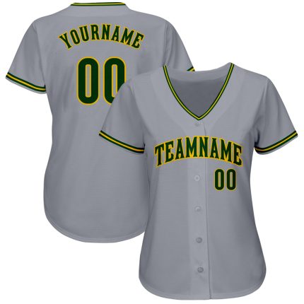 Personalized Gray Green Gold Baseball Jersey - Authentic Custom Team Apparel Personalized Gray Green-Gold Authentic Baseball