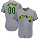 Personalized Gray Green Gold Baseball Jersey - Authentic Custom Team Apparel Personalized Gray Green-Gold Authentic Baseball