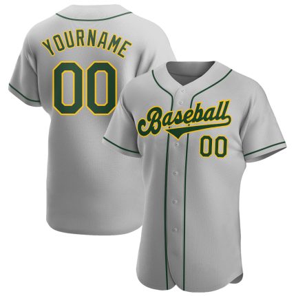 Custom Name and Number Baseball Jersey in Gray Green-Gold | Personalized Authentic Team Jersey Personalized Gray Green-Gold
