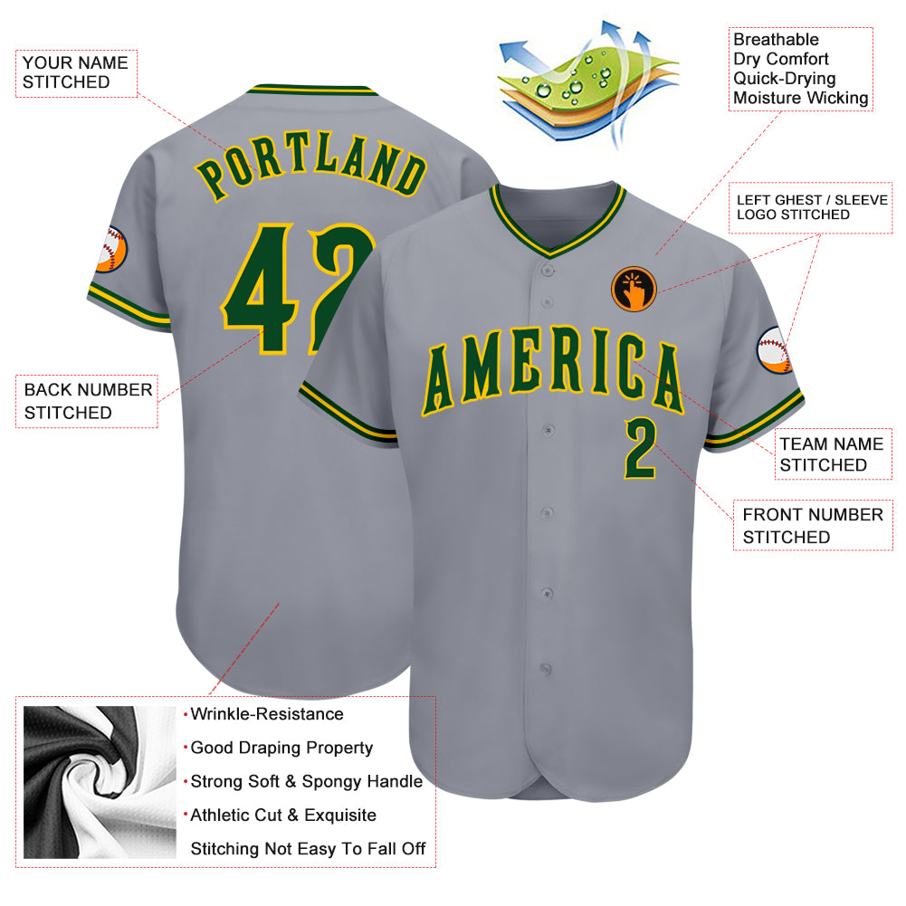 Personalized Gray Green-Gold Authentic Baseball Jersey Personalized Gray Green Gold Baseball Jersey - Authentic Custom Team Apparel Personalized Gray Green-Gold Authentic Baseball - Image 3