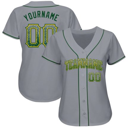 Custom Name and Number Gray Green-Gold Drift Fashion Baseball Jersey - Personalized Team Apparel Personalized Gray Green-Gold