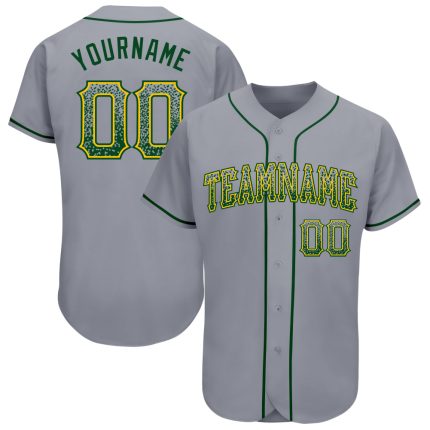 Custom Name and Number Gray Green-Gold Drift Fashion Baseball Jersey - Personalized Team Apparel Personalized Gray Green-Gold
