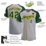 Personalized Custom Name Number Gray Green-Gold Baseball Jersey with Raglan Sleeves Personalized Gray Green-Gold Authentic
