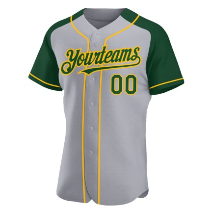 Personalized Custom Name Number Gray Green-Gold Baseball Jersey with Raglan Sleeves Personalized Gray Green-Gold Authentic