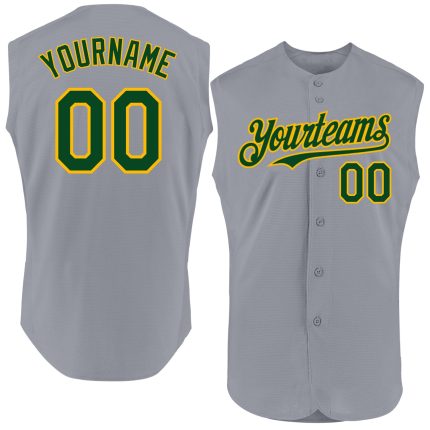 Personalized Gray Green-Gold Authentic Baseball Jersey - Sleeveless Design Personalized Gray Green-Gold Authentic Sleeveless