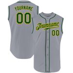 Custom Personalized Gray Green-Gold Authentic Sleeveless Baseball Jersey with Name and Number Personalized Gray Green-Gold