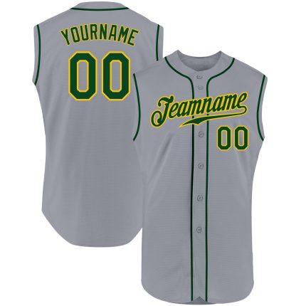 Custom Personalized Gray Green-Gold Authentic Sleeveless Baseball Jersey with Name and Number Personalized Gray Green-Gold