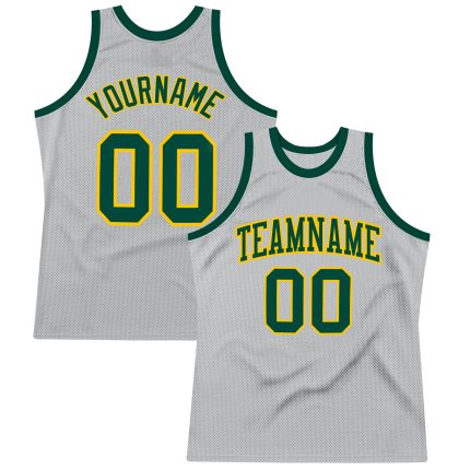 Custom Gray Green-Gold Basketball Jersey with Personalized Name & Number - Authentic Throwback Style Personalized Gray Green-Gold