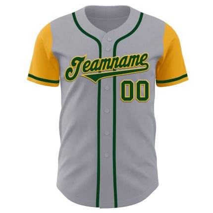 Custom Two Tone Gray Green-Gold Baseball Jersey with Personalized Name and Number - Authentic Team Apparel Personalized Gray