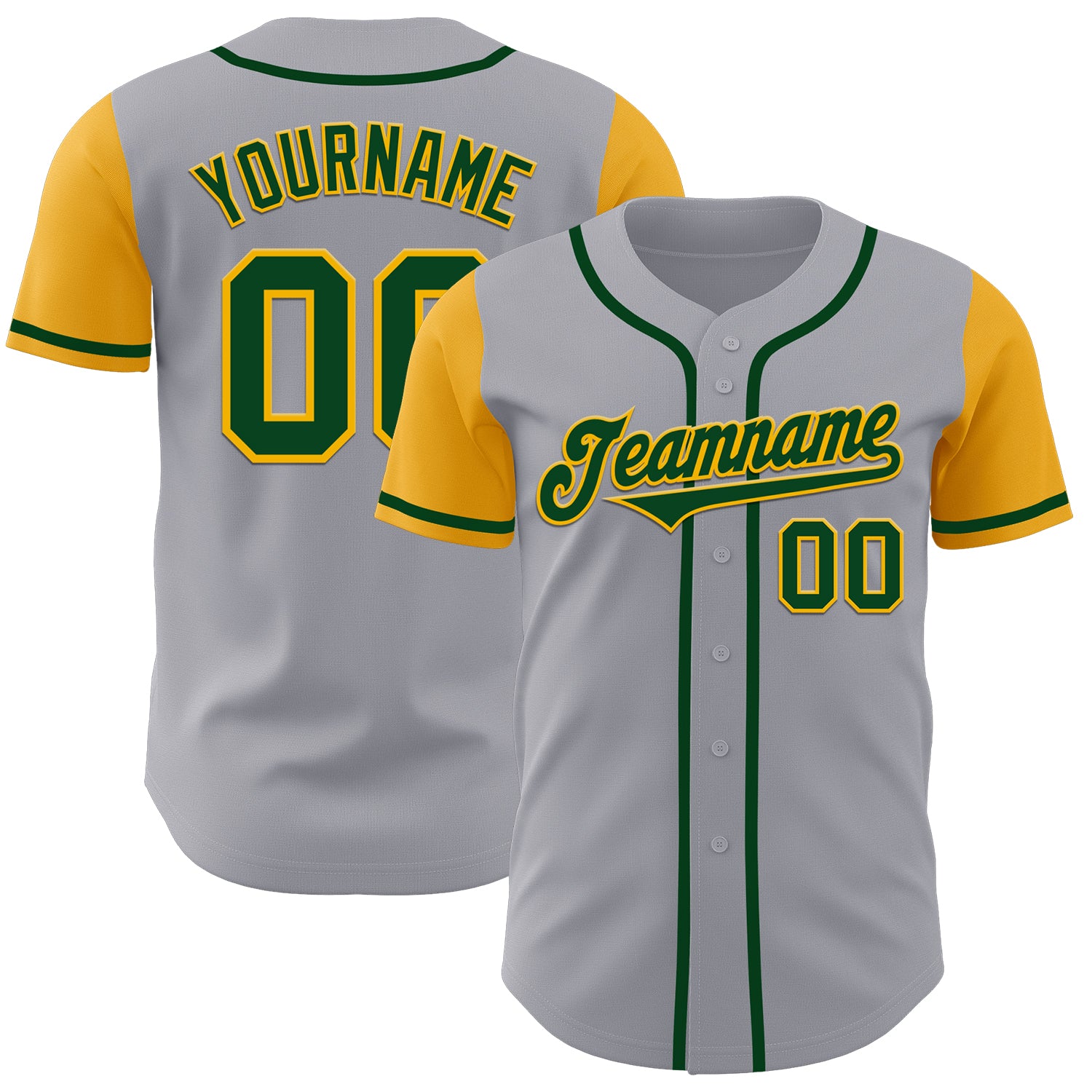 Custom Two Tone Gray Green-Gold Baseball Jersey with Personalized Name and Number - Authentic Team Apparel Personalized Gray